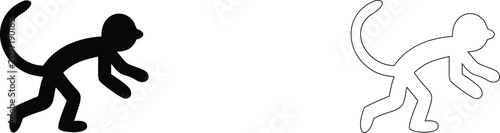 Photography Black and White Monkey Silhouette Icons Set with Solid Filled and Outline Versio