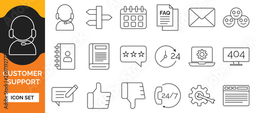 Customer Support Line Icon Set – Help Desk, Live Chat, Call Center and Customer Service Symbols