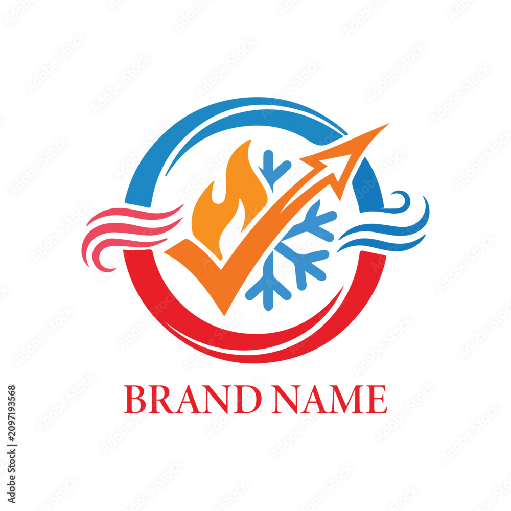 Obraz premium Modern HVAC Climate Control Logo Featuring Heating Cooling and Airflow Elements.