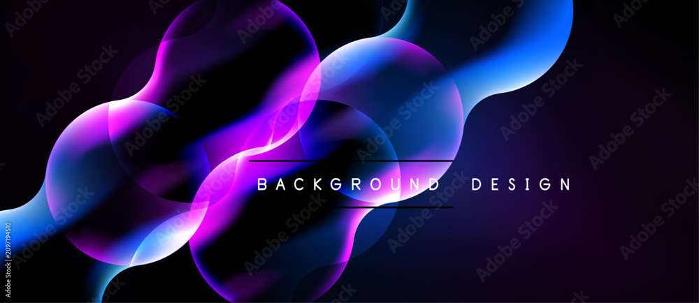 Naklejka premium Abstract flowing shapes, vibrant blue, purple hues over black background. Modern design element for digital projects.