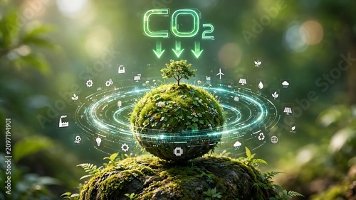 Sustainable earth concept global ecology and carbon dioxide reduction