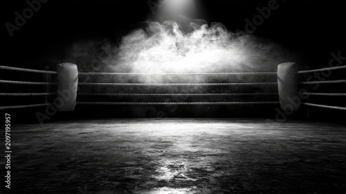 Obraz na płótnie Dark boxing ring with dramatic spotlight and wispy smoke