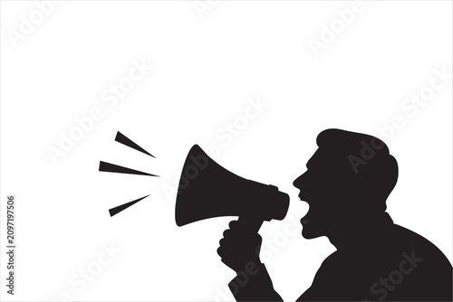 Cuadro en lienzo Silhouette of a person speaking through a megaphone, symbolizing public announcement, communication, marketing, leadership, advocacy, promotion, and awareness