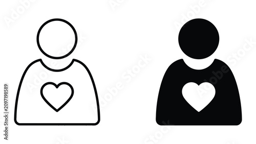 Professional Minimal Vector Icon Person with heart icon outline and solid vector set Editable Stroke, Outline and Solid Style, Black Monochrome, Isolated on White Background