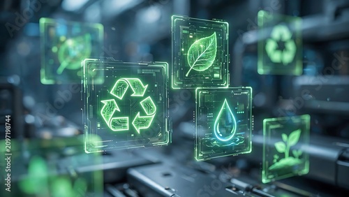 Sustainable technology interface digital recycling and green energy concepts