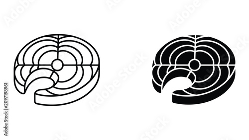 Foto Professional Minimal Vector Icon Salmon steak slice icon set Editable Stroke, Ou