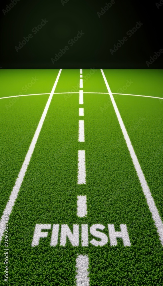Obraz premium Modern minimalist finish line markings overlapping along a competitive winner track on premium moss green studio backdrop