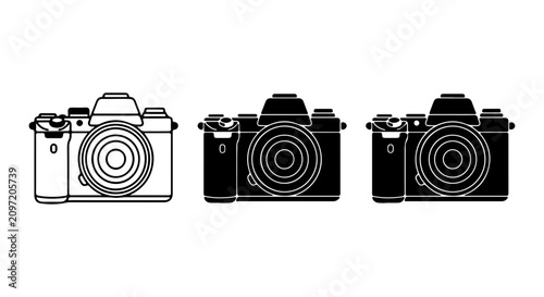 Tableau sur toile Modern Digital Camera Icons, Black and White Vector Graphics, Photography Equipm