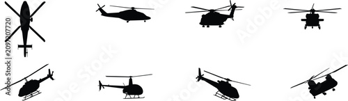 Canvastavla Helicopter Silhouette Collection with Military Rescue and Transport Aircraft Fla