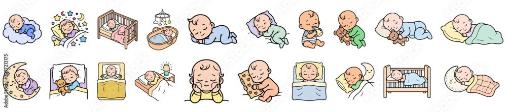 Obraz premium Cute Sleeping Baby Coloring Pages Bundle | Baby Bedtime Line Art SVG Clipart