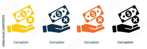 Photos Anti corruption and business bribery prevention icons illustrating hand refusing