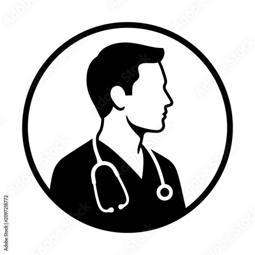 Medical doctor flat icon with stethoscope in a circle. Vector illustration.