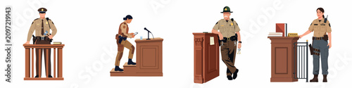 фотографія Set of diverse bailiffs and law enforcement officers in a courtroom, illustrating various security and administrative duties during legal trials and court proceedings