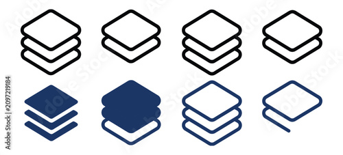 Foto Layer stack icons with digital design element, interface, and organization symbol variations in clean minimalist vector graphics for UI, UX, web design, prototyping, and creative software