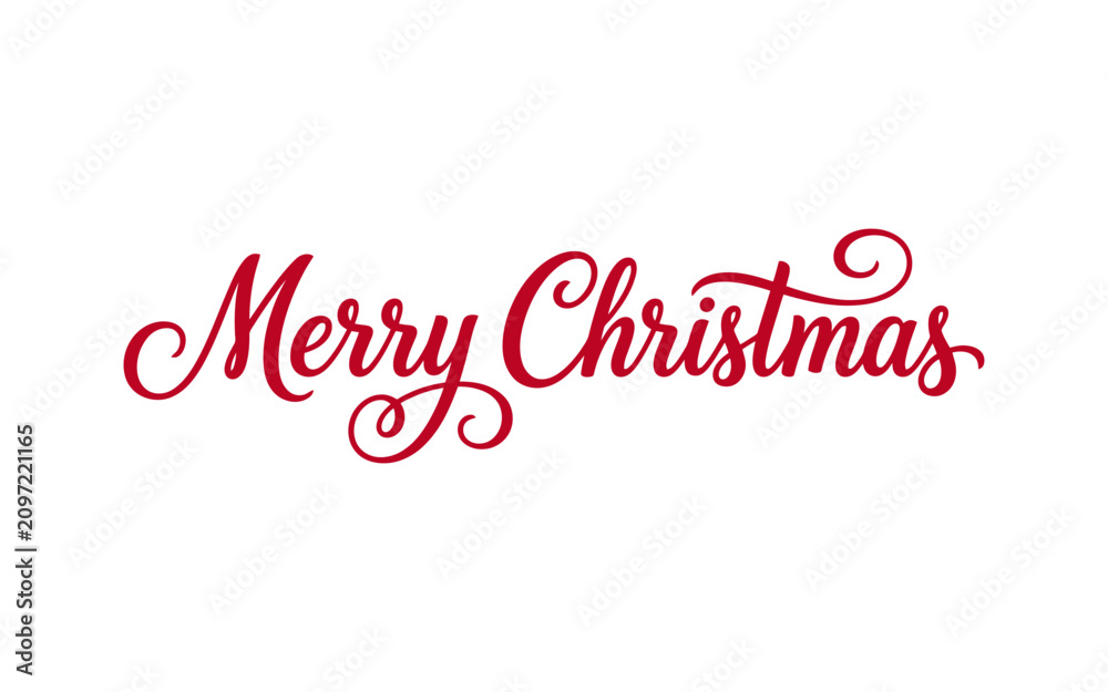 Fototapeta premium Merry christmas wishes in red cursive script for holiday greeting cards and decorations with thanksgiving vector
