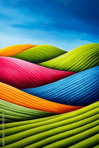 A group of colorful trees with a blue sky in the background