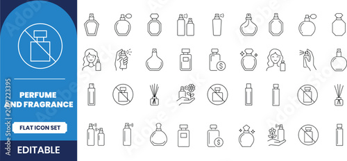 Perfume and fragrance flat icon set editable vector graphics