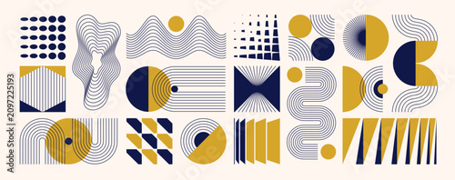 Abstract geometric design elements, shapes set in modern retro mid-century st...