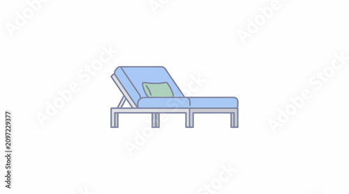 Fotografía A blue illustration of a reclining sun lounger with a pillow on it