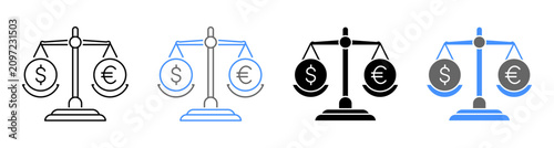 Foto Economic Equilibrium Trade Balance Tariff Monitor Icon Set Vector Illustration
