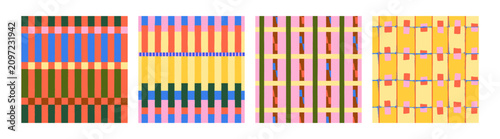 Geometric seamless striped patterns set. Endless geometry and grid designs in...
