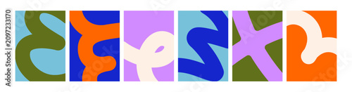 Abstract poster, modern style cards designs set with wavy curvy shapes, doodl...