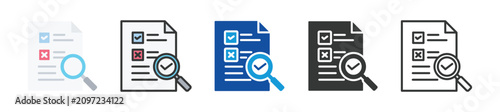 Checklist verification icon set for audit, inspection, review and quality control processes