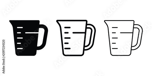 Measuring cup icon silhouette vector, bold outline and line art design