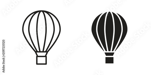Hot air balloon icon set in linear and solid styles for travel and adventure design