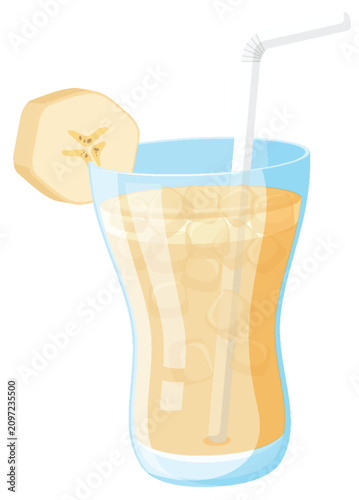 Banana Smoothie in Glass with Straw and Ice