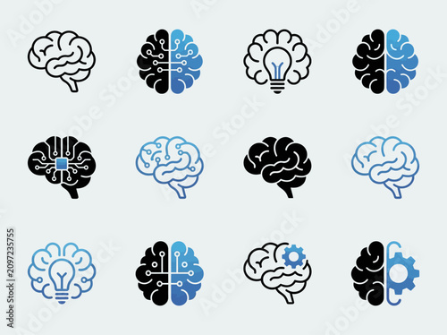 Brain icons with lightbulb gear.