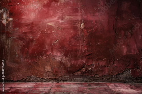 Photo of Dark red peeling wall of old abandoned industrial building. Background texture for backdrops or mapping