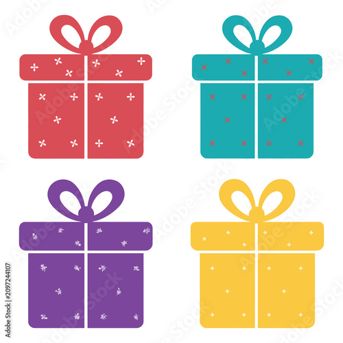 Collection of colorful patterned gift boxes with ribbons celebration birthday christmas