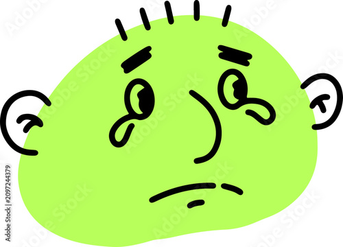 Bild auf Leinwand Sad Crying Green Cartoon Face