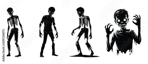 Photos Set of Zombies: A group of eerie zombies in silhouette, showcasing their decaying forms and vacant stares