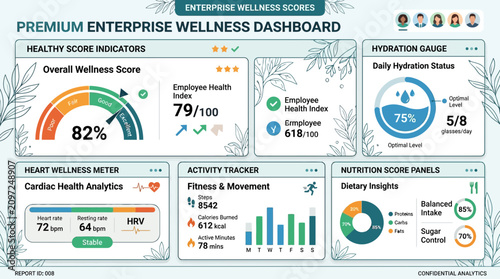 Corporate Health and Wellness Dashboard Infographic for Employee Analytics
