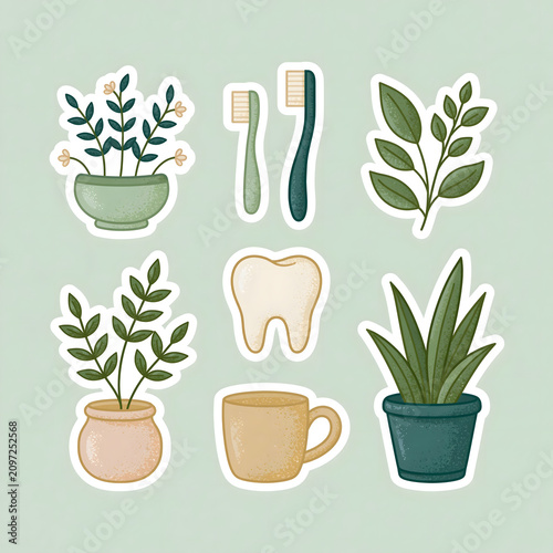 Charming Botanical Collection Featuring Plants, Toothbrushes, and Cozy Home Essentials for a Fresh and Inviting Space