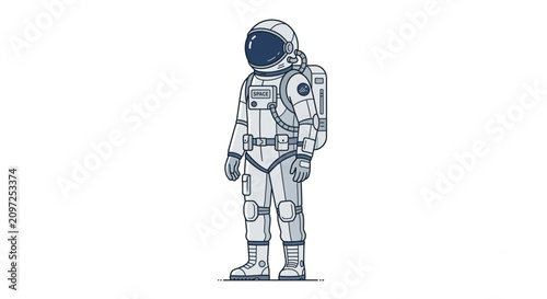 Astronaut in full spacesuit standing isolated on white background.