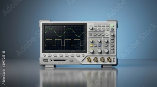 Digital oscilloscope 3D render, electronic waveform measurement system, laboratory signal analyzer, engineering testing instrument, industrial diagnostic equipment, precision electronics device