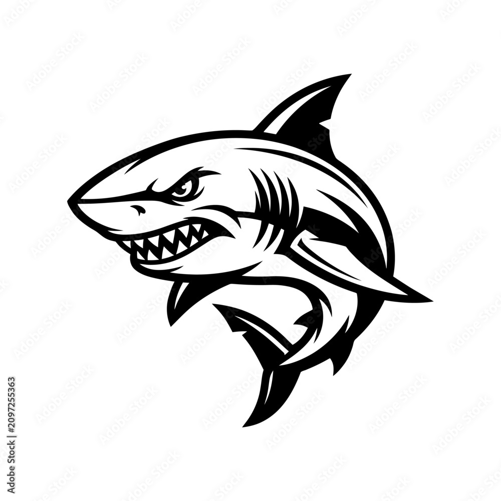 Fototapeta premium Aggressive great white shark mascot head vector.