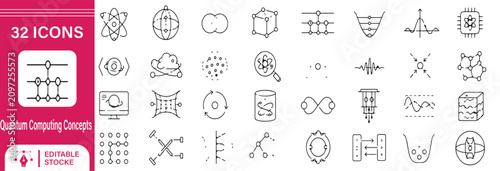 Foto Quantum Computing Concepts Line Icons Set - 32 Editable Stroke Quantum Physics a