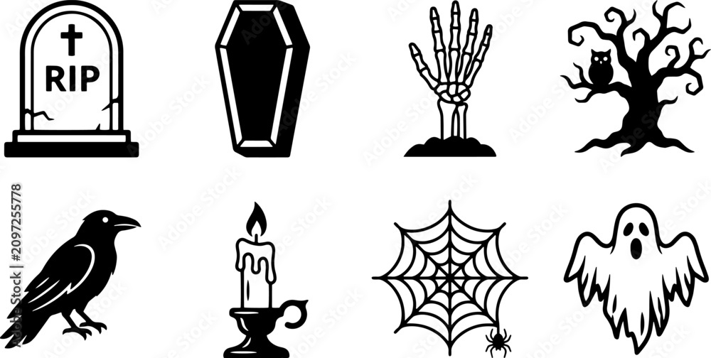 Fototapeta premium Cemetery and spooky night icons collection for halloween and gothic art themes