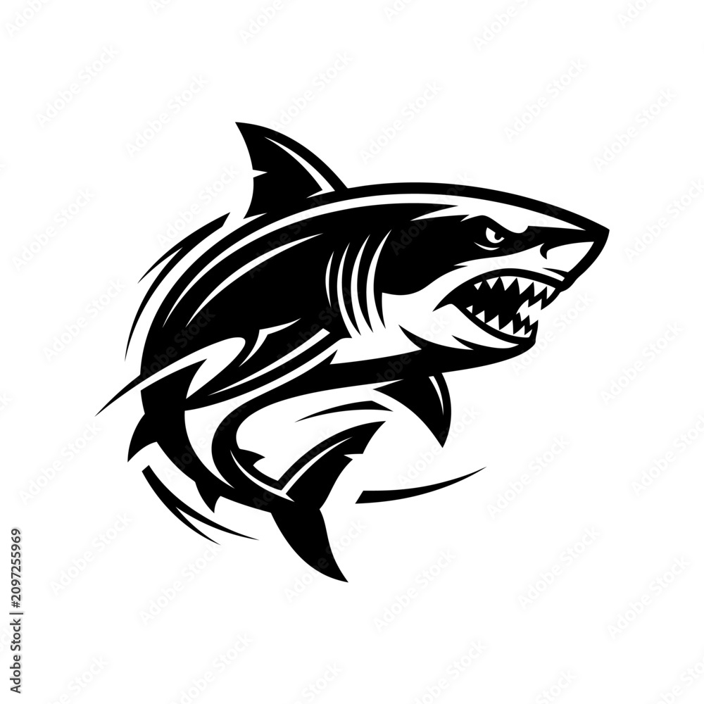 Naklejka premium Aggressive shark mascot with motion lines.
