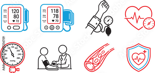 Photography Medical Blood Pressure Monitoring Devices and Heart Health Icons