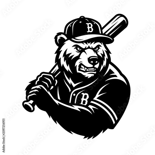 Aggressive bear batter mascot with baseball cap