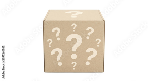 Fotografie Cardboard box with question marks printed on it, symbolizing mystery