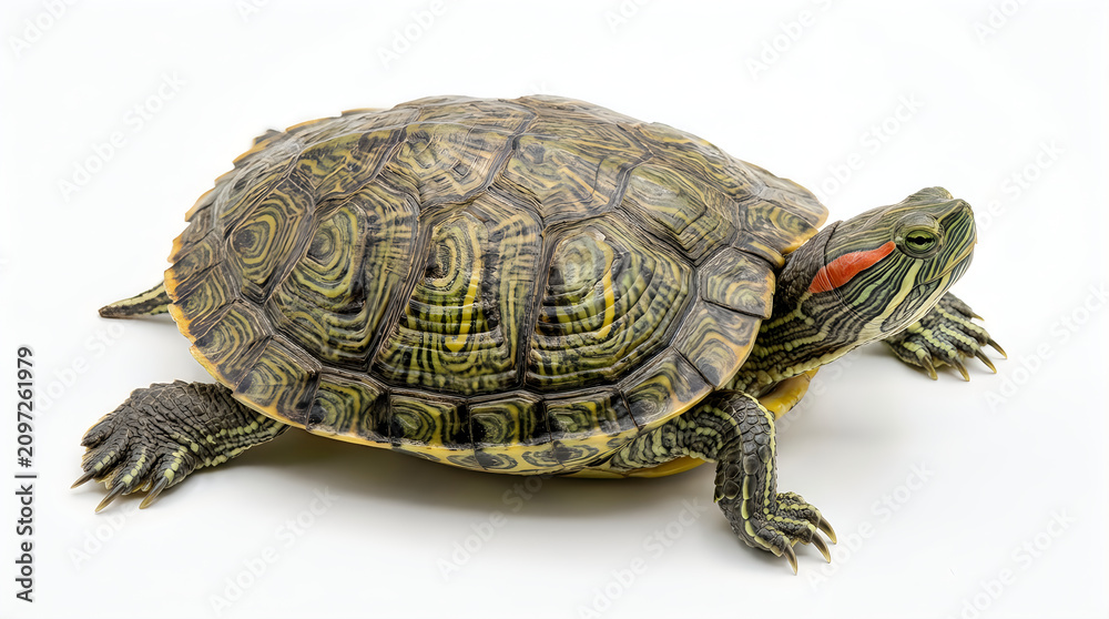 Obraz premium Red eared slider turtle isolated on white background