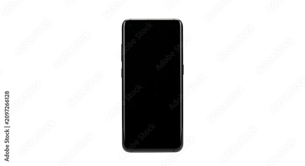 Naklejka premium Modern smartphone with a sleek design and a blank black screen on a white background