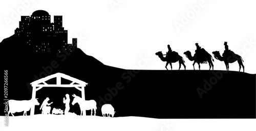 Bild auf Leinwand Christmas Nativity Scene Bethlehem Manger Wise Men