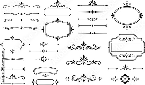 Bild auf Leinwand Decorative divider elements set with ornamental borders, doodle separators, page dividers and elegant header design accents